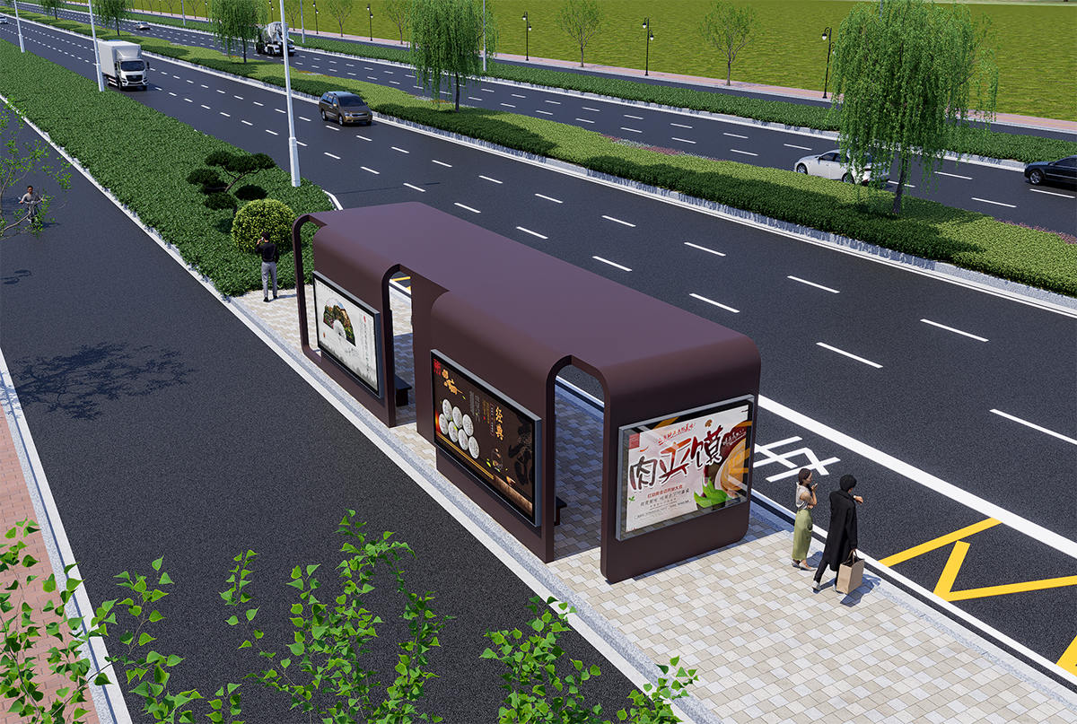 12米大型智能公交站臺(tái)（太陽能/LED屏/售貨機(jī)）俯視圖