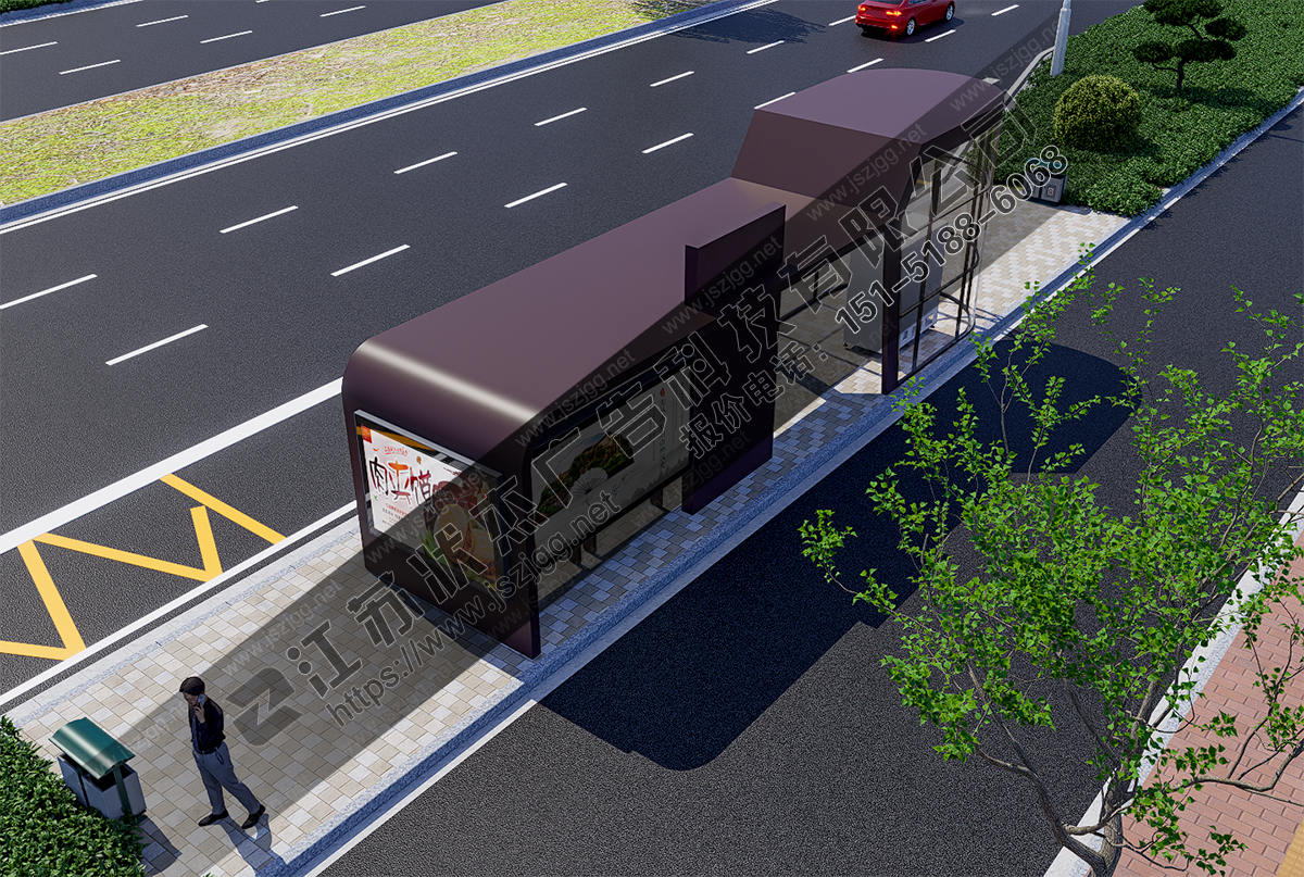 12米帶便民服務(wù)廳智能公交站臺（玻璃房/自動售貨/多功能）俯視圖