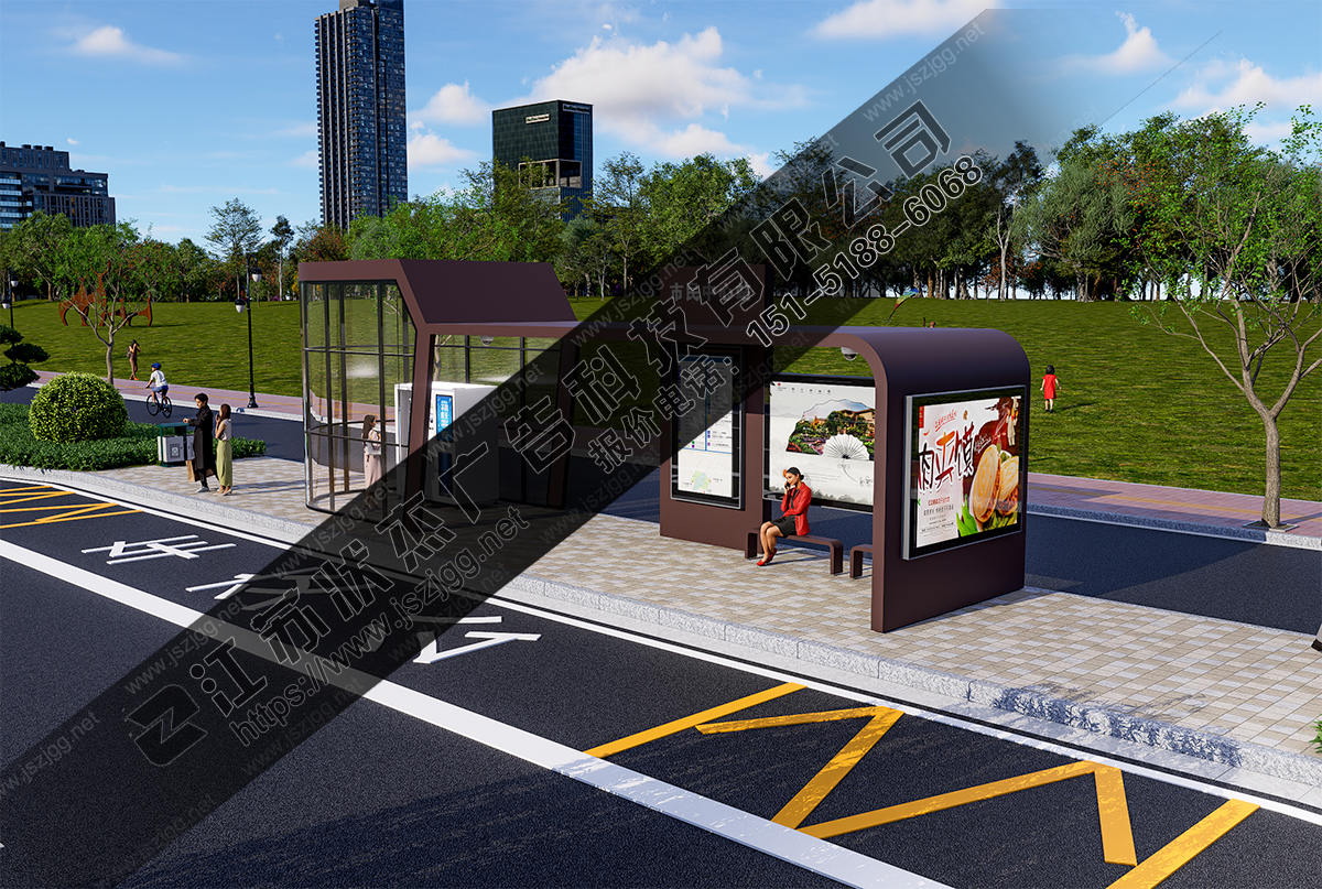 12米帶便民服務(wù)廳智能公交站臺（玻璃房/自動售貨/多功能）右視圖