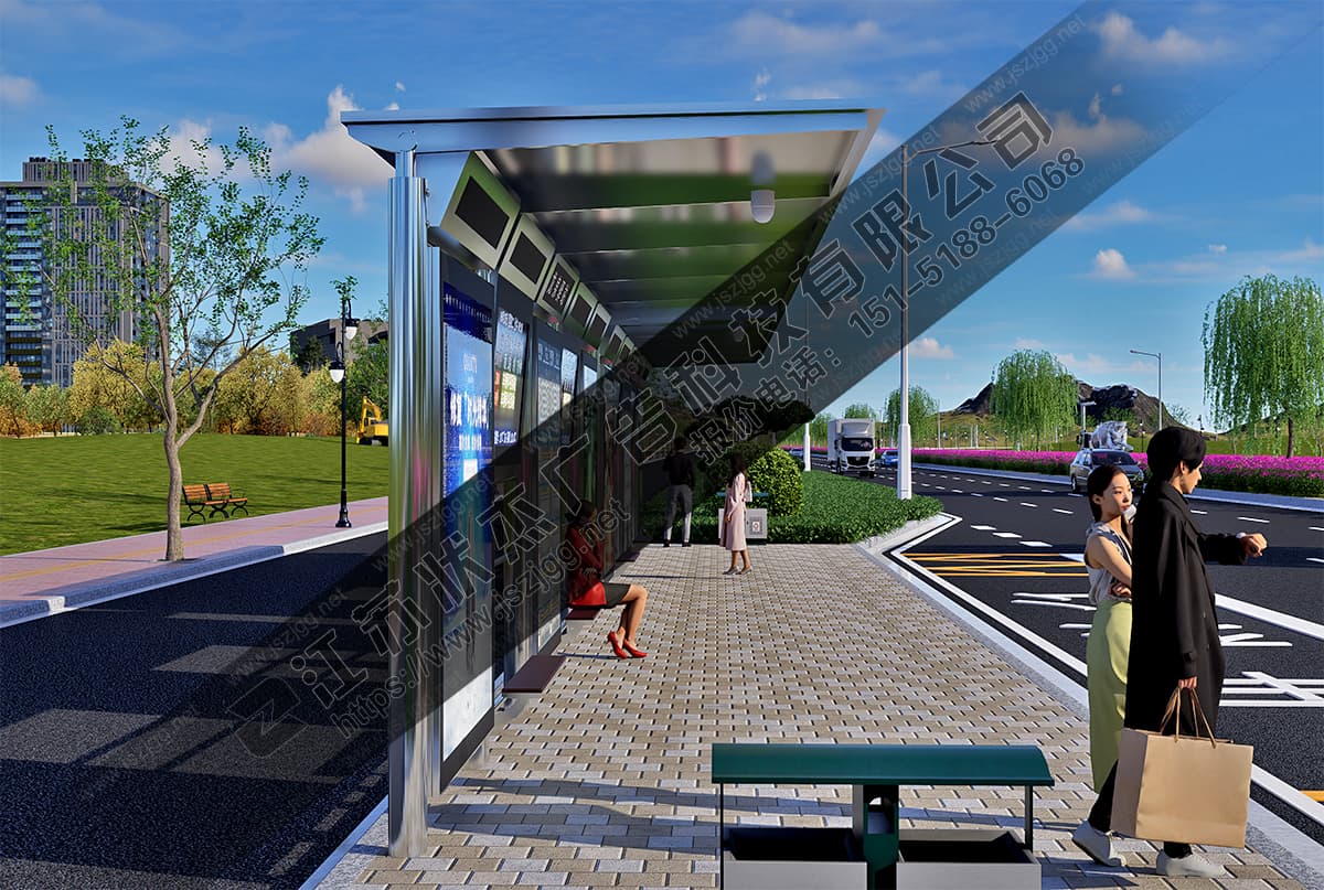 智能不銹鋼公交站臺(tái)帶太陽(yáng)能設(shè)計(jì)側(cè)視圖
