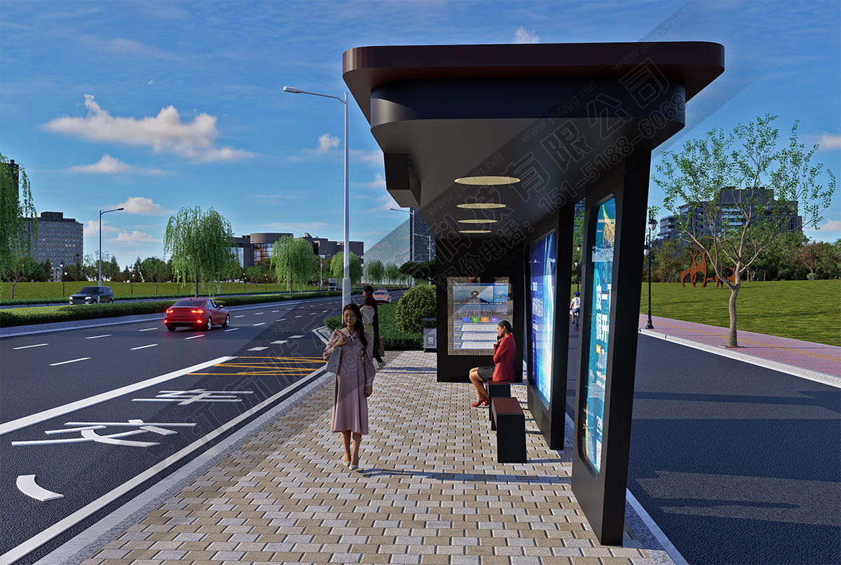 城市現(xiàn)代公交站臺(tái)右視圖