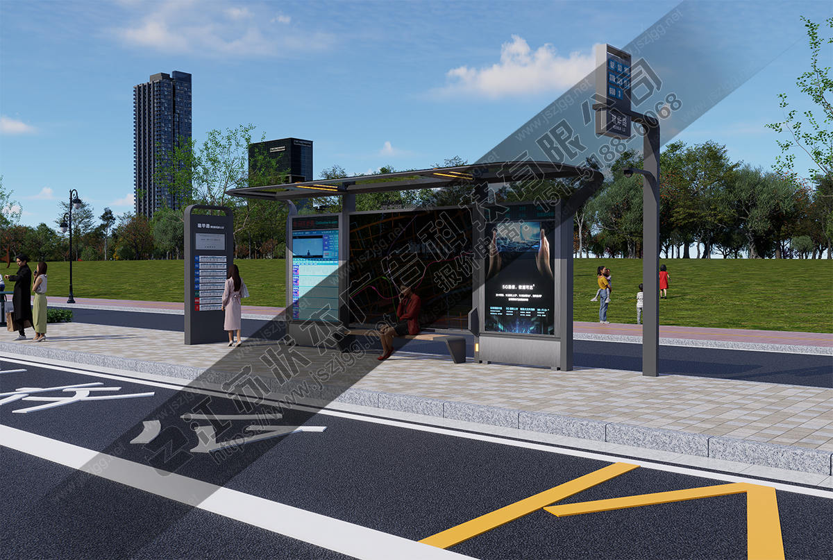 玻璃頂棚現(xiàn)代公交站臺