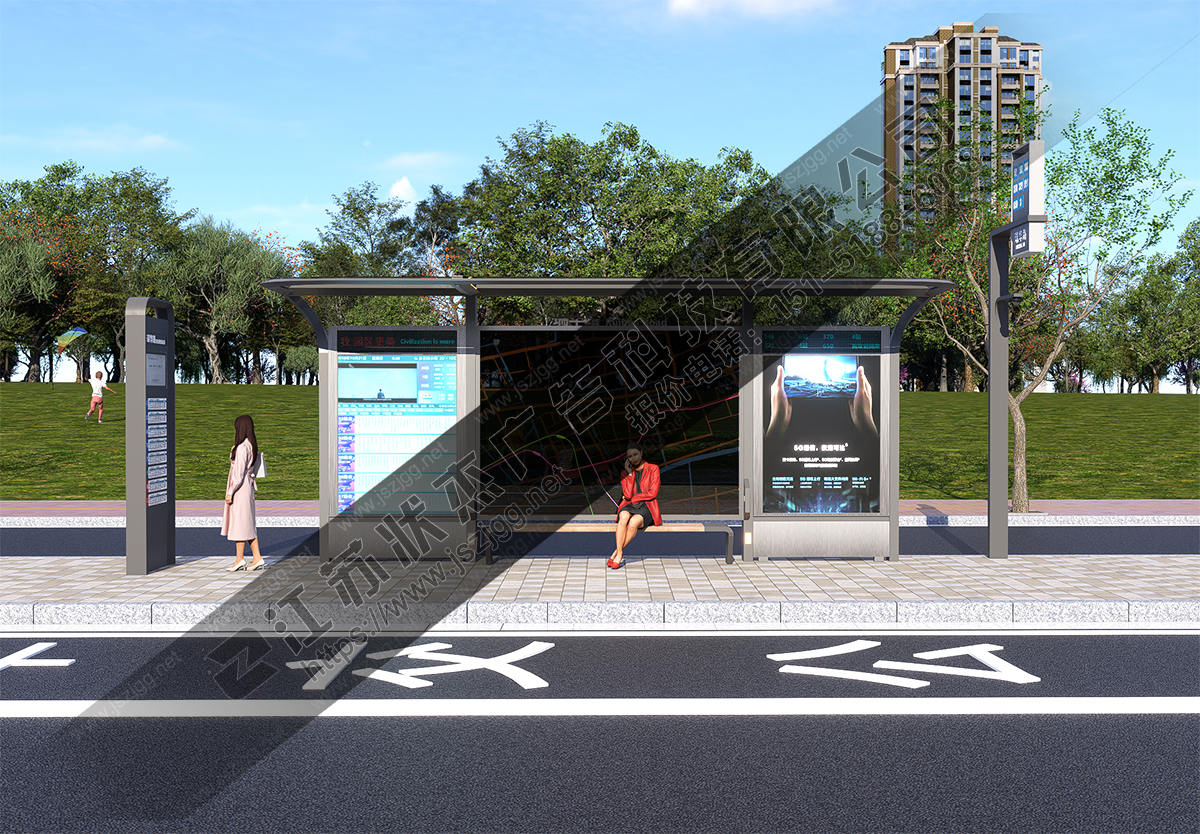 玻璃頂棚現(xiàn)代公交站臺
