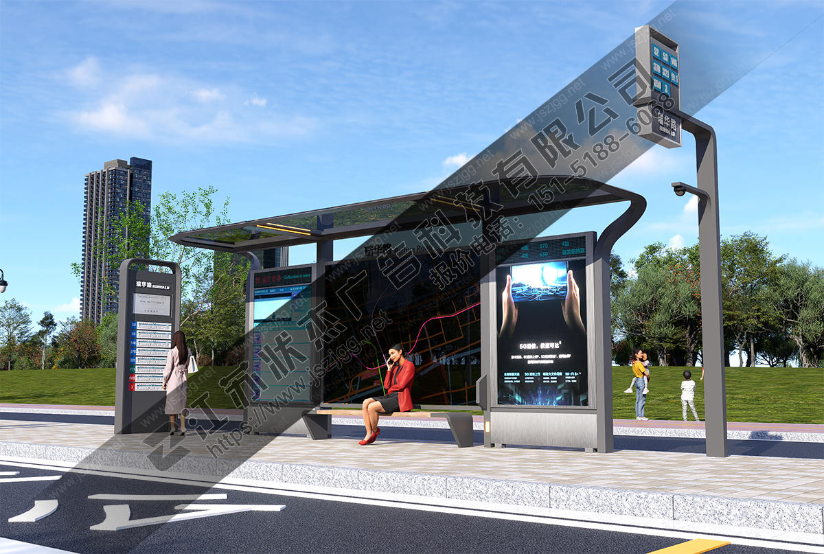 玻璃頂棚現(xiàn)代公交站臺